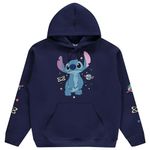 Disney Ladies Lilo and Stitch Sweatshirt - Ladies Classic Lilo and Stitch Hoodie Sweatshirt, Navy, Large