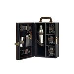 Abrazo Faux Leather Portable Bar Set | Travel Bar set | Black - 3 Glass