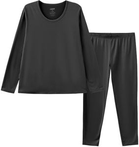 HODOSPORTS Boy’s Thermal Underwear Set Kid’s Winter Base Layer Fleece Lined Compression Shirt Pant Dark Grey
