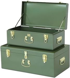 Vixdonos Metal Trunk Decorative Storage Box Set of 2 College Dorm Chest with Handle (Green)