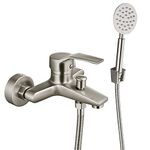 Aolemi Wall Mount Bathtub Faucet with Handheld Sprayer Wall Mounted Tub Filler with Diverter Single Handle Tub Faucet,Brushed Nickel