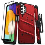 ZIZO Bolt Bundle for Galaxy A13 / A13 5G Case with Screen Protector Kickstand Holster Lanyard - Red