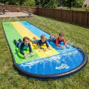 Wham-O Slip N Slide 18ft Triple Wave Rider with Body Boards, Lawn Water Slides for Kids and Adults, Great for Backyard Water Parties Summer Outdoor Activities