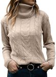 GeGekoko Womens Turtleneck Sweaters Cable Knit Long Sleeve Tops Pullover Soft Jumper Beige