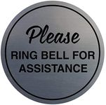 Signs ByLITA Circle Please Ring Bell For Assistance Wall or Door Sign | Easy Installation | Front Desk Reception Sign (Brushed Silver) - Small (1 Pack)