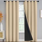 Thermal Insulated 100% Blackout Curtains for Bedroom with Black Liner, Light Blocking Drapes with Black Backing, Thermal Insulated Solid Grommet Panels for Living Room, 52Wx96L, Beige, 2 Panels