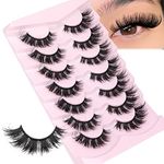 JIMIRE Mink Lashes Natural Look False Eyelashes Fluffy Cat Eye 6D Wispy Faux Mink Lashes Flat Soft Strips 15MM Fake Lashes 7 Pairs Pack