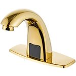 Luxice Polish Gold Touchless Bathroom Sink Faucet - Automatic Motion Sensor Battery Opertated with Temperature Mixing Valve for Commercial Lavatory