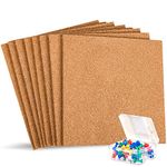 Whaline 8 Pack Square Cork Board Self Adhesive Cork Tile Boards Small Bulletin Boards with 50 Pins Natural Notice Tiles for Office, Memo, DIY, Pin Boards, Tea Cup, Home Decoration, Message