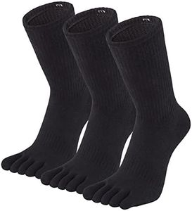 Toe Socks for Men 5 Finger Cotton Athletic Running Wicking 4 Pack/3 Pack, 3 Black, Large