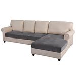 Elehealthy Sectional Couch Covers 4 Pieces Velvet Sofa Seat Cushion Covers L Shape Separate Cushion Couch Chaise Cover for Both Left/Right Sectional Couch (3 Seater + 1 Chaise, Grey)