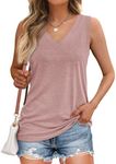 AUTOMET Tank Top Women 2024 Casual Soft Loose Spring Summer V Neck Sleeveless Tee Shirts Basic Trendy Outfits Clothes Pink XXL