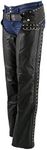 Xelement XS7590 Women's 'Riveted' Classic Black Leather Motorcycle Biker Rider Chaps - Medium