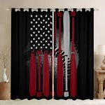 Feelyou Boys Baseball Curtains America Flag Baseball Window Curtains Bedroom Living Room Kids Room Decor Boys Baseball Bat Window Drapes Cool Sports Game Window Treatments 42W X 84L，2 Panels