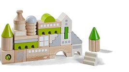 HABA Coburg 305456 Building Blocks, 28-Piece Building Block Set for Building City Backdrops, Wooden Building Blocks in Different Shapes and Colours, Toy from 18 Months