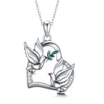 SELKAT S925 Sterling Silver Peace Dove Necklace Romance Two Dove Bird Heart Shape Pendant Necklace Animal Jewelry Birthday Valentine's Day Gift for Her Women