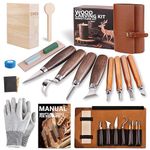 Wood Carving Kit Woodworking Chisel: Bluvizo Professional Whittling Craft Set, 25 Pcs Deluxe Hand Tool Kit with Luxury PU Leather Case, Gift for Beginners Adults Kids DIY Fun
