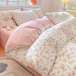 Pink Floral Duvet Cover Twin Garden Style White Duvet Cover Cotton Girls Pink Flower Comforter Cover Vintage Floral Botanical Duvet Cover 1 Twin Duvet Cover with 2 Pillowcases Chic Floral Bedding Set