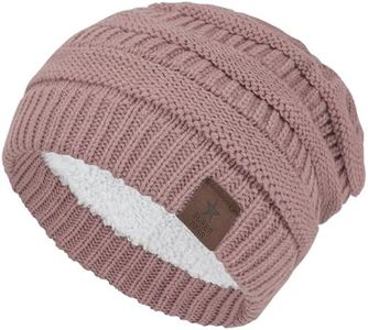 Durio Womens Knit Winter Thick Solid Fleece Lined Beanie Hats for Women & Men Unisex Warm Skiing Beanies, Pink, One Size