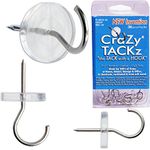 CraZy TACKz 36 tacks - 2 in 1: push pins hook - New Invention Hang 100's of Items Interior or Exterior Decor at Home, School, Office, DIY, for Party or Holiday - in re-usable Storage Organizer (Round & Clear - 36pcs/Clamshell)