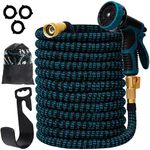 Rahmda "GrowPro Flex: Heavy Duty Expandable Garden Hose with 10-Function Nozzle Sprayer - Durable, Lightweight, and Retractable Water Hose (Blue,100FT)