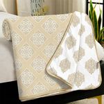 Story@Home Dohar Double Bed Cotton 100% | 150GSM 225 x 240 CM Quilt AC Blanket for Summer | AC Comforter Double Bed |Cream & White, Damask Reversible Design Duvet | All-Season Blanket