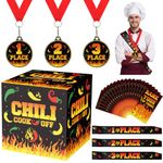 Tenceur Chili Cook off Contest Ballot Box with 50 Pcs Pepper Voting Cards 3 Pcs Trophy Award Medals 3 Pcs Chili Award Sash for Chili Cook off Game Prizes Award Party Supplies Decorations