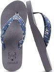 KuaiLu Womens Yoga Mat Flip Flops with Comfortable Arch Support Ladies Summer Beach Pool Waterproof Thong Sandals Comfort Supportive Cushion Slip on Cheap Flipflops Floral Fabric Grey Size 8.5