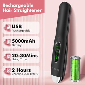 SUNMAY Voga 2-in-1 Cordless Hair Straightener & Curler – Mini USB Rechargeable, Titanium Plate, 3 Temps, 5000mAh