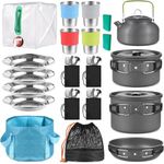 Lixada Camping Cookware Kit, 33PCS Aluminum Outdoor Cooking Set with Stainless Steel Cups Plates Forks Knives Spoons Water bag for 3-4 People Family to Camping/Hiking/Picnic/Travel/Party