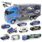 Jenilily Police Toy Car Set Patrol Rescue Vehicles Mini Die-cast Truck in Carrier Truck for Kids Toddlers Boys Girls Age 3+