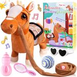 Brown Walking Pony Plush Interactive Pony Toy Singing Dancing Musical Realistic Pony Pet, Stuffed Animal Shaking Leash Horse Toy Head Buttocks Toy for Boys Girls or Toddlers