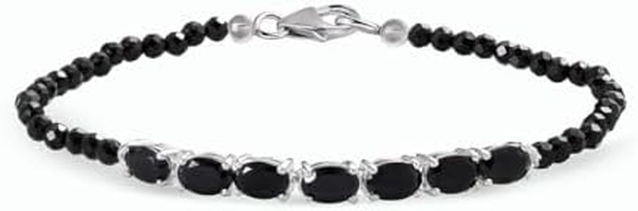 Spinel Black Bracelet in Sterling Silver - Trendy Charm Bracelets for Women - Unique Promise Mothers Day Gifts for Her Size - 7.25 Inches