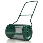 COSTWAY 27” Compost Spreader, 76L Peat Moss Top Dressing Roller Spreader with U-shaped Handle & Side Latches, Durable Metal Mesh Basket Push Fertilizer Spreader for Lawn and Garden (Green)