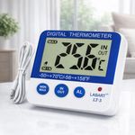 LABART Fridge Freezer Thermometer Max/Min Memory High & Low Temperature Alarms Settings with LED Indicator Digital Refrigeration Thermometer with Magnetic, Stander, Pack Of 1