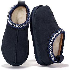 Project Cloud Australian Shearling Slippers for Kids - Memory Foam Fuzzy & Non-Slip Fluffy Slippers Girls Footwear & Boys Footwear, Kids Unisex Shoe (DreamWarm, NAVYSUEDE, 7C)
