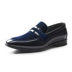 Bruno Marc Men's Tuxedo Patent Loafers Classic Velvet Slip-on Dress Shoes, Blue, 12