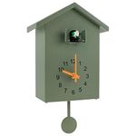 Modern Cuckoo Clock with Working Bird Minimalist Chiming Wall Clocks Battery Powered, Delicate Bird House Hanging Watch Decoration Pendulum Clock for Living Room Kitchen Office Wall Art(green)