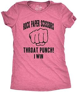 Womens Rock Paper Scissors Throat Punch T Shirt Funny Sarcastic Humor Tee Girls (Heather Pink) - S