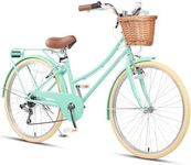 Glerc 26 Inch Beach Cruiser Bike, 6-Speed Hybrid City Bicycle for Girls Youth and Over 6 Years Old, Missy Bike with Wicker Basket & Lightweight, Mint
