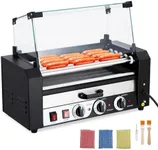 GarveeTech Hot Dog Roller, Electric 12 Hot Dog Capacity 5Roller, 1050W Sausage Grill Cooker Machine w/Bun Warmer Shelf, Dual Temp Control, Removable Oil Drip Tray, Cover, Stainless, Commercial Grade