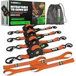 Rhino USA Retractable Ratchet Tie Down Straps (4PK) - 1,209lb Max Break Strength, Includes (4) Ultimate 1" x 10' Autoretract Downs with Padded Handles