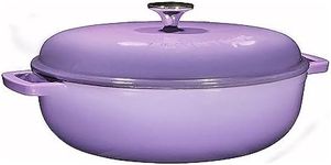 Bruntmor 4.5 Quart Pre-Seasoned Enameled Cast Iron Dutch Oven With Dual Handles And Lid,Purple Pots Cast Iron Skillet, Shallow Cookware Braising Pan For Casserole Dish, Cast Iron Crock Pot