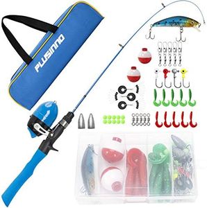 Kids Fishing Pole,Telescopic Fishing Rod and Reel Combos with Spincast Fishing Reel and String with Fishing Line (Blue Handle with Spincast Reel, 150CM 59.05IN)