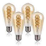 FLSNT Dimmable E27 Screw Bulb 40W Equivalent, ST58 Retro LED Spiral Filament E27 Vintage Light Bulbs, 4W Screw in Light Bulb, Decorative Edison Screw Bulb 2200K Warm White, Amber Glass, Pack of 4