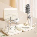 Tony Stark 6-in-1 Baby Bottle Cleaning Brush Set – Includes Silicone Bottle Brush, Nipple Cleaner, Straw Brush, Soap Dispenser, Storage Box, Bottle Drying Rack | Silicone Bristles (Plain Box - White)