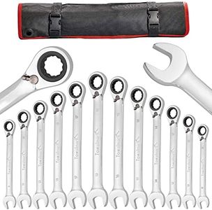 Towallmark 12-Piece Fixed Wrench Set, Reversible Ratcheting Combination Set, Metric 8mm-19mm, 72 Teeth, Cr-V Steel Ratchet Wrenches Set with Storage Bag for motorcycle/car/mechanical etc.