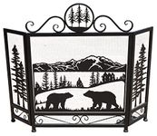 Meadow Bear Scenic Heavy Black Metal 3-Panel Decorative Fireplace Screen