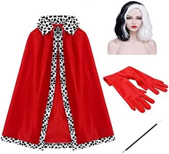 OBEEII 101 Dalmatiens Cruella De Vil Déguisement Enfant Fille Robe Manteau pour Halloween Cosplay Fête d'anniversaire Dress up Costume Erwachsene Taille unique