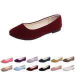 Women's Ballet Flats Simple Casual Flat Shoes Solid Color Pumps Ladies Dolly Ballet Ballerina Work Smart Office Formal Comfort Round Toe Slip On Flats Shoes(Wine,7.5)